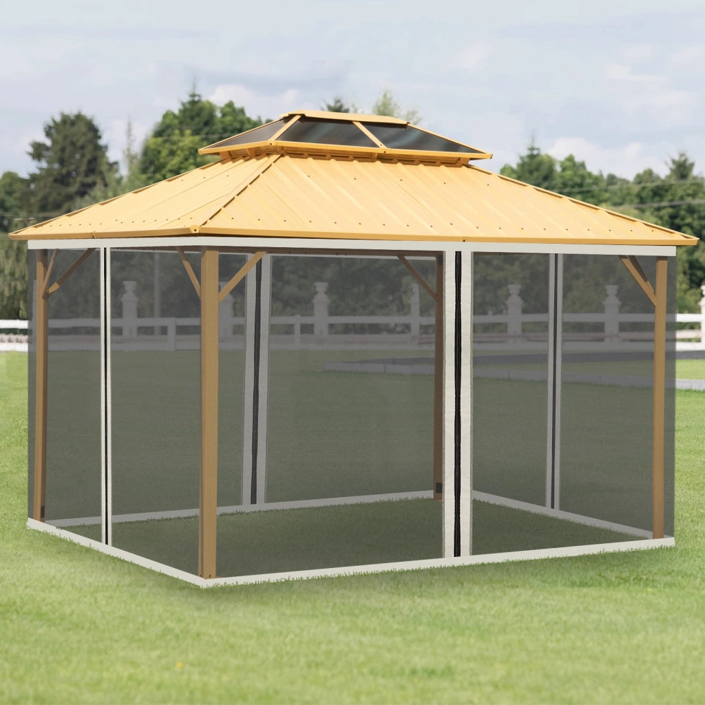 EasyComfort Zanzariera per Gazebo Tende di Ricambio Universale con Cerniere, 352x207cm - Nero e Beige