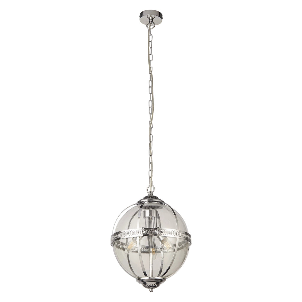 Lampadario Contemporaneo Corona Acciaio Cromo Vetro 3 Luci E14