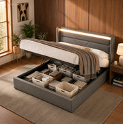 Letto contenitore 140x200 cm in PU grigio con LED