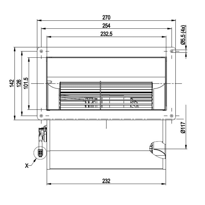 Ventilatore centrifugo D2E146-AP50-C5 per stufa a pellet.
