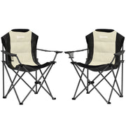 Sedia Pieghevole con Schienale Alto e Portabibite ¨C Zephmum ¨C Crema e Nero