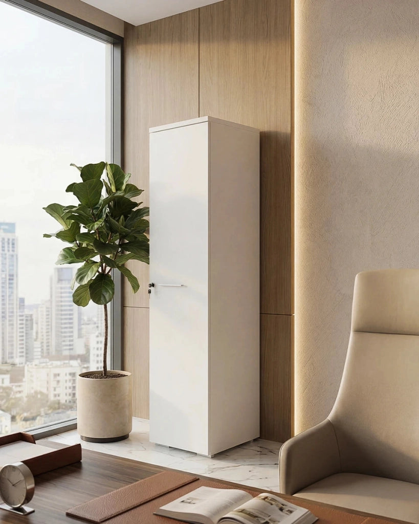 Armadio ufficio Corona - Mobile archivio 1 anta con serratura - 3 mensole incluse - L. 45 x H. 160 x P. 42,5 cm – Bianco_