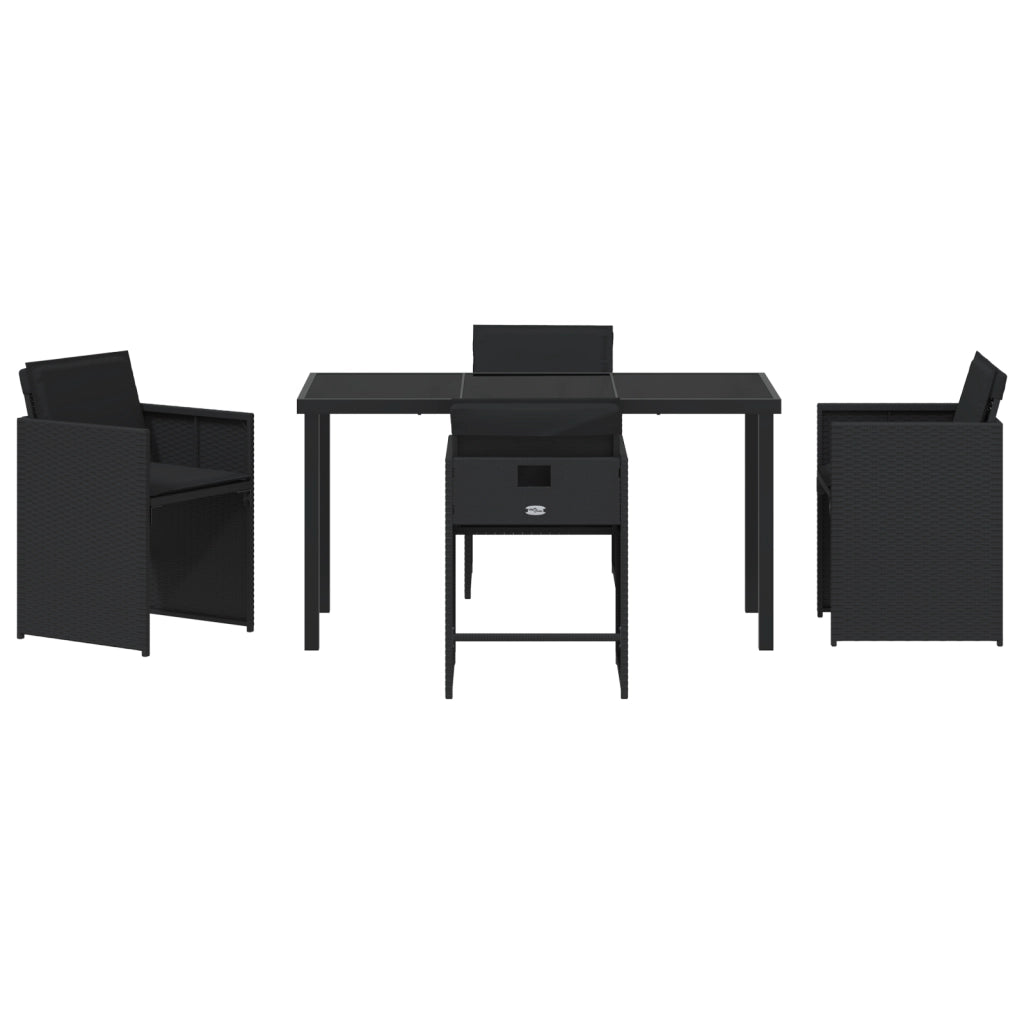 Set da pranzo da giardino a 5 pezzi con cuscini nero polyrattan