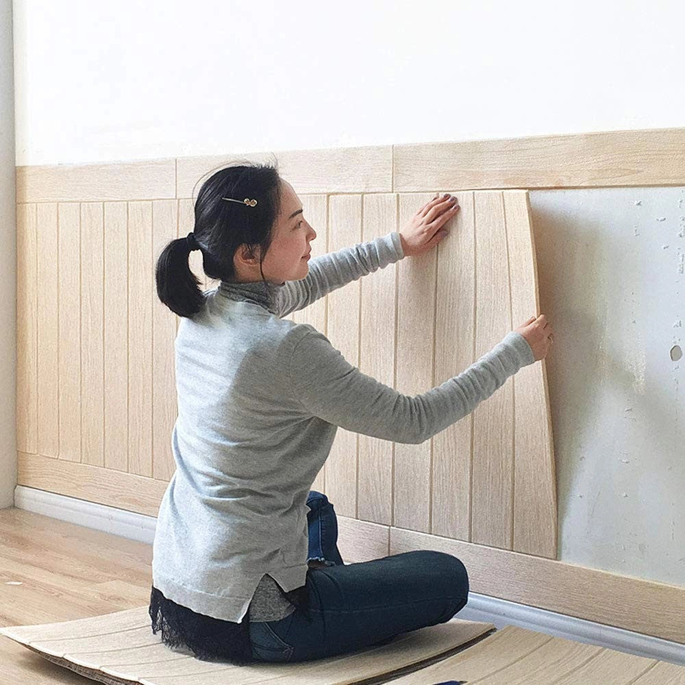 Parato 3D Adesivo in PE 70x70 cm Legno Paglierino antiurto fonoassorbente