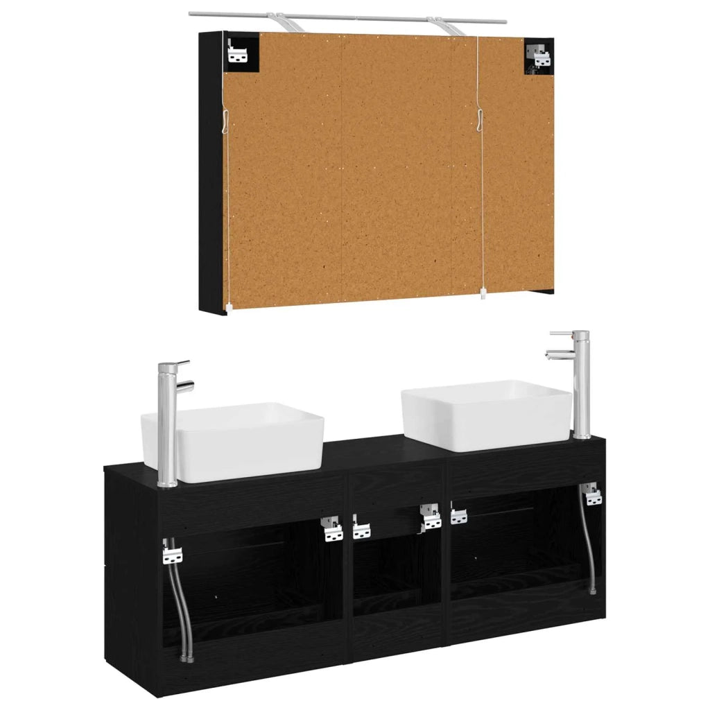 Set di mobili per il bagno 4 pcs Rovere Nero 3406856