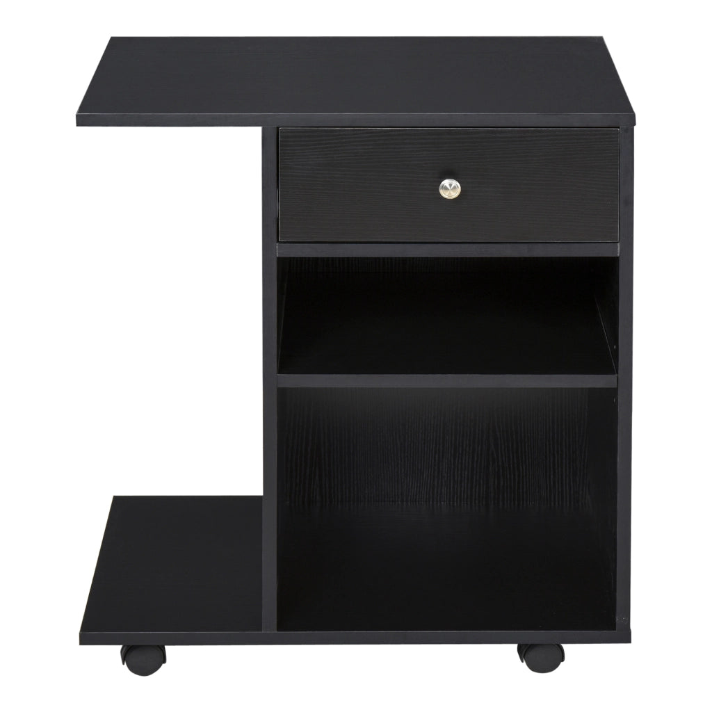 EasyComfort Mobile Porta Stampante in Legno Nero con 1 Cassetto, 2 Ripiani e Mensola CPU, per Ufficio 60x40x68.5cm