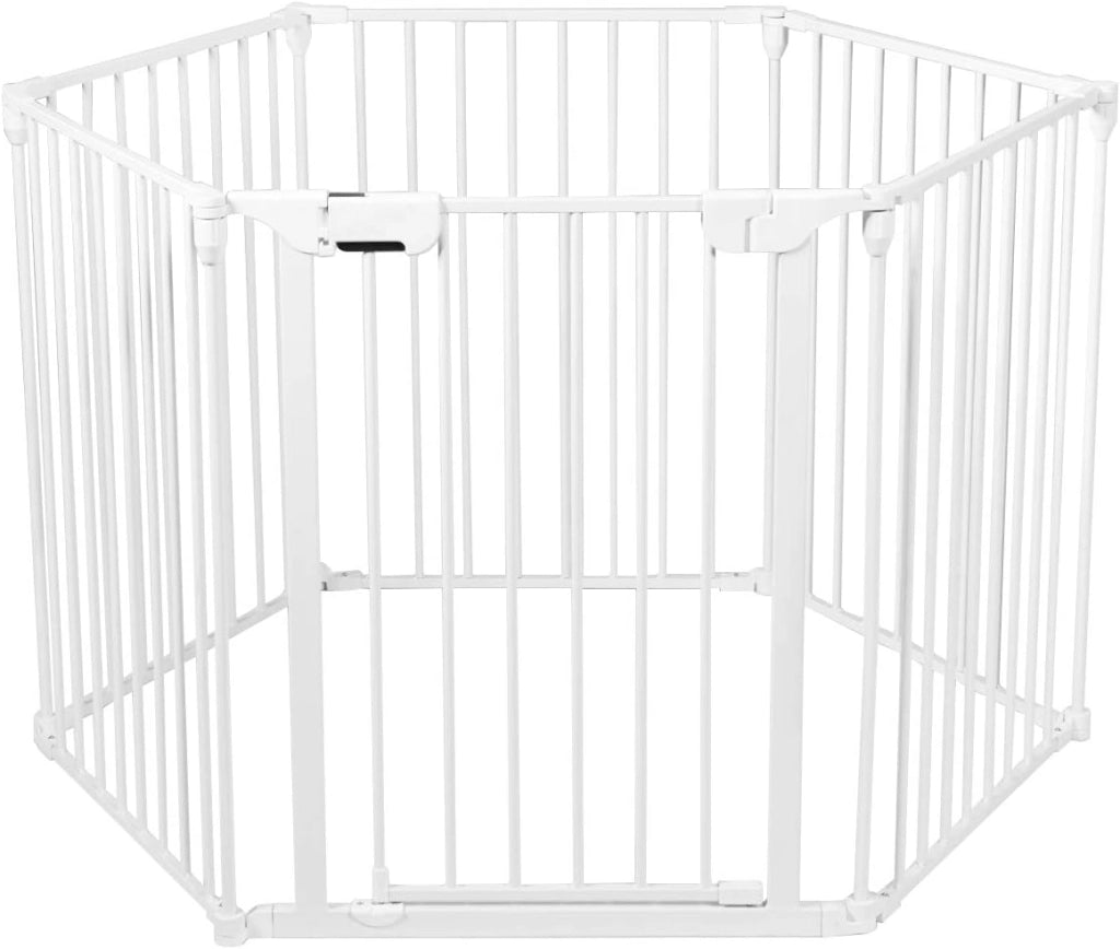 Cancelletto di Sicurezza per Animali, Cancelletto da Interno ed Esterno, Barriera in Acciaio Pieghevole e Trasformabile in Diverse Forme, Ideale per Porte e Scale, Bianco