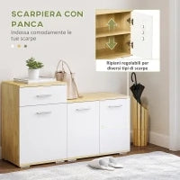 Set per Ingresso 3 in 1 con Appendiabiti a Muro, Specchio e Scarpiera con Panca in Legno
