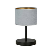 Lampada da tavolo Hilde in acciaio nero e tessuto grigio