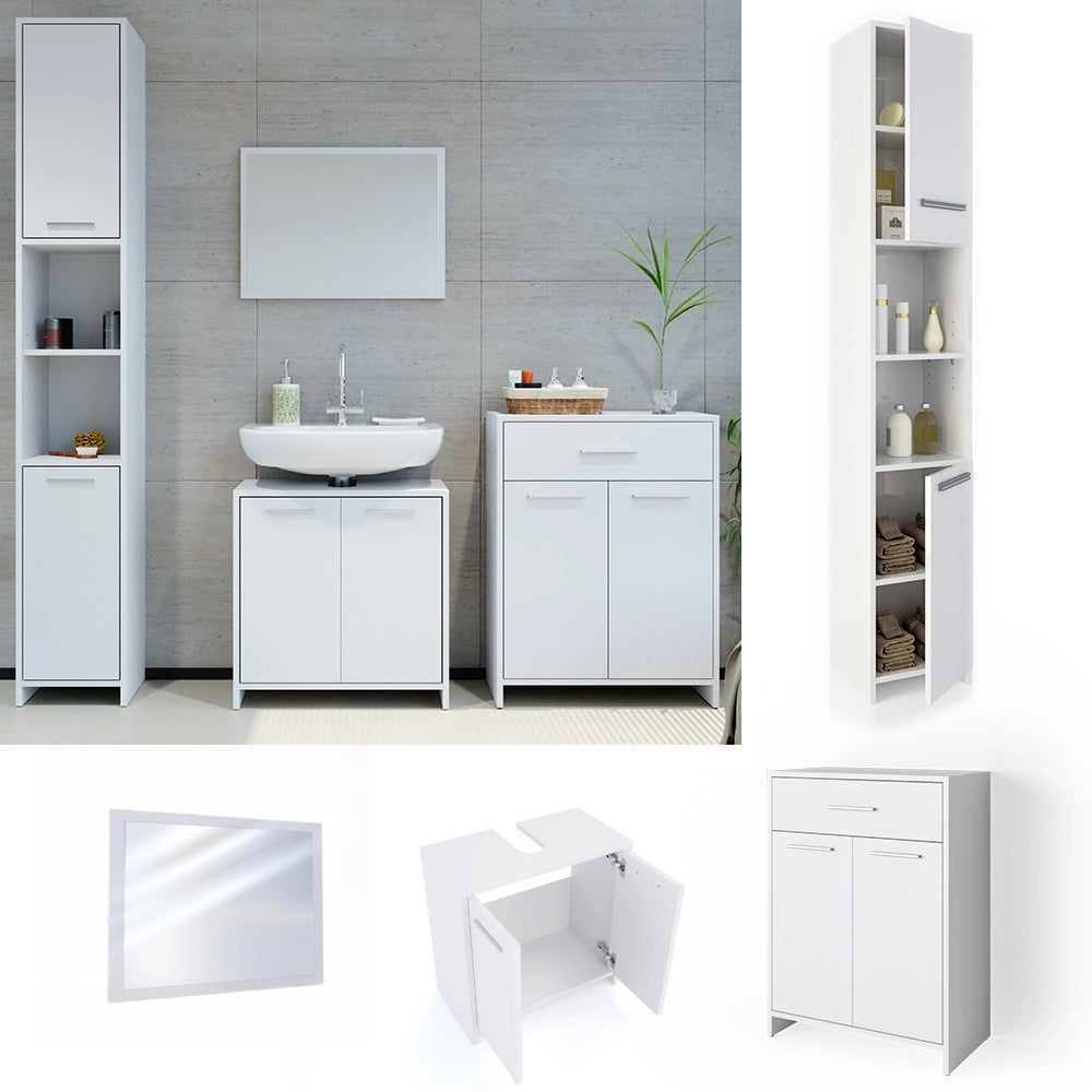Vicco Set mobili bagno Bianco 4 parti, con armadio alto e cassettiera