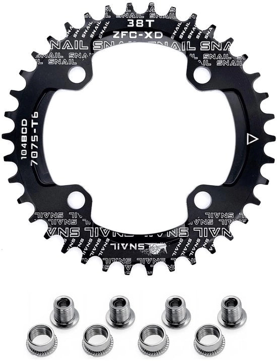 Pattino per bicicletta da montagna in lega leggera - 104 BCD - 38T - Installazione rapida - Nero, leggero - Piatto per bicicletta
