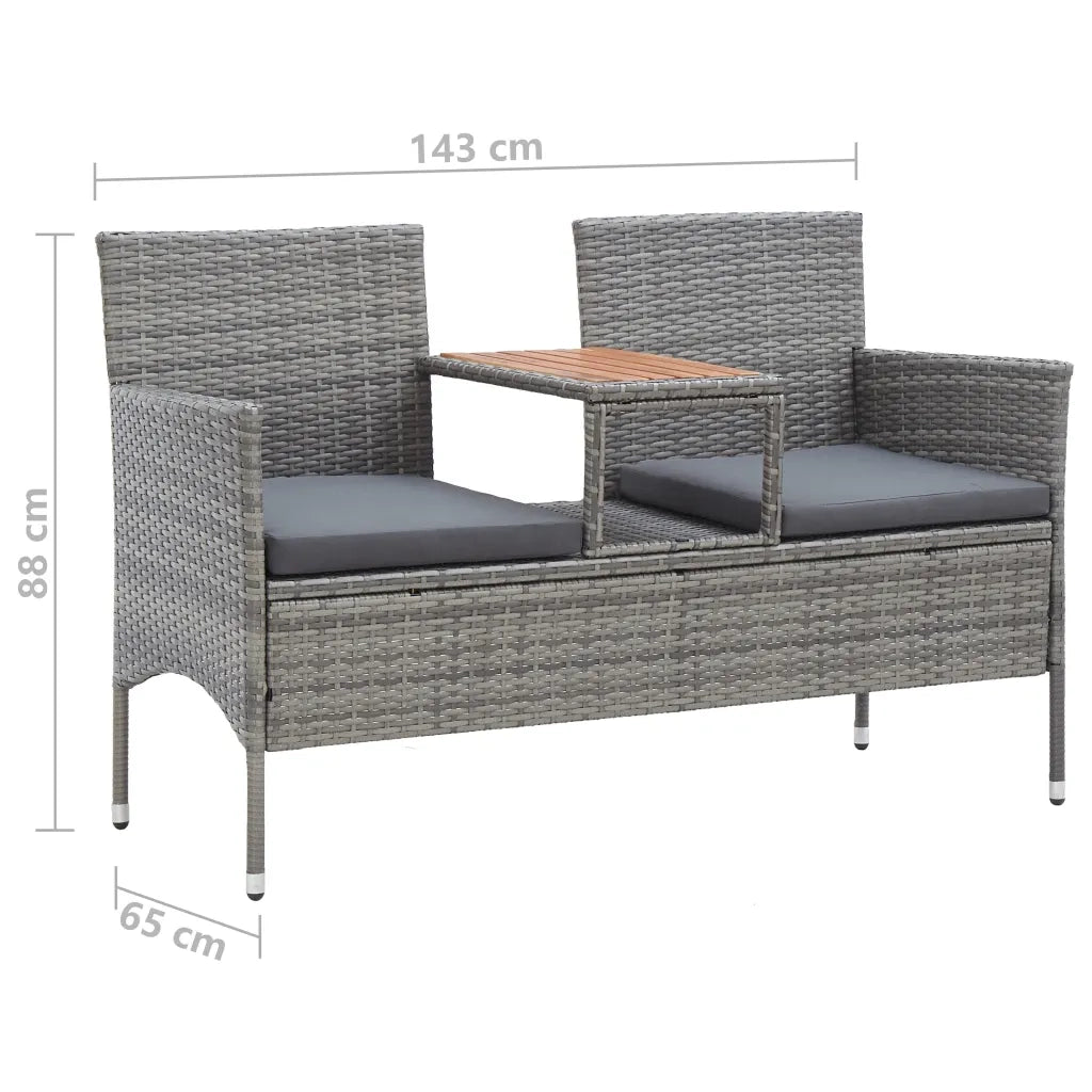 Panca da Giardino 2 Posti con Tavolino 143 cm Polyrattan Grigio 46147