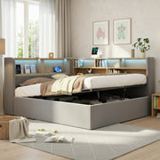 OKWISH Letto a Divano 140×200 cm, Letto Matrimoniale con Contenitore Idraulico, LED Regolabile, USB e Tipo C, senza Materasso, in Velluto, Grigio