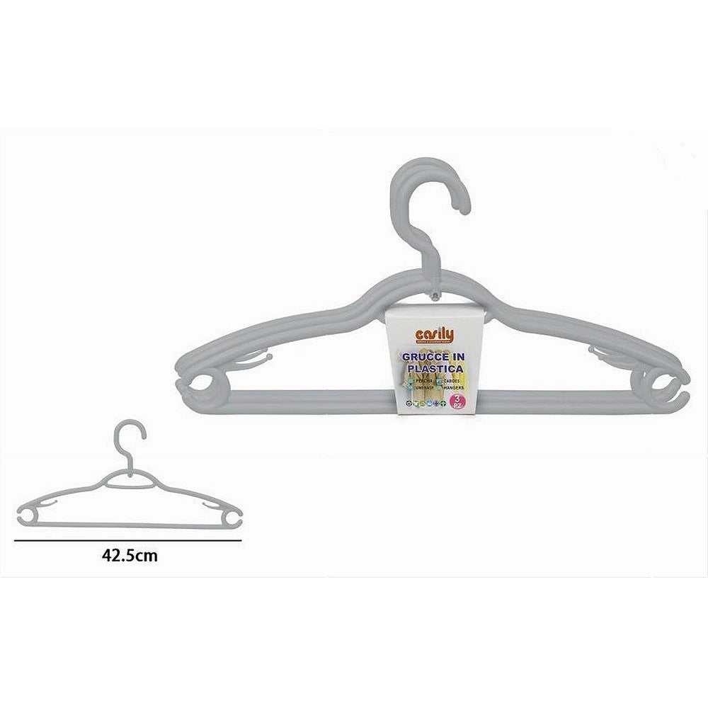 Trade Shop - Set 3 Pz Grucce Plastica Stampelle Appendi Abiti Pantaloni Giacche Grigio 79330 -