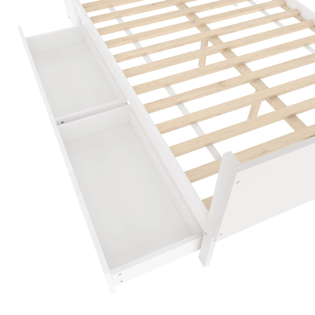 Letto 140x200 cm con scrivania; cassetti e ripiani in legno bianco
