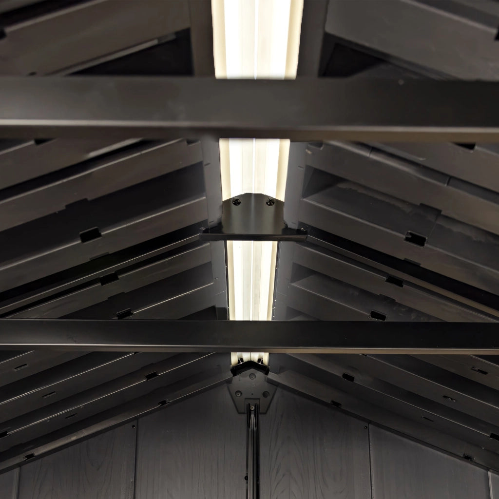 Apex 759/975- Casetta da Giardino 287x246x230 cm  2 Ante per deposito attrezzi finitura effetto legno Evotech+ in Resina Marrone e Nero