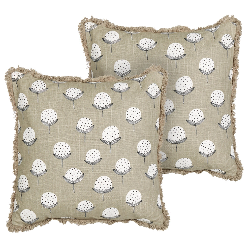 Set di 2 cuscini in cotone beige fatti a mano con stampa floreale quadrati 45 x 45 cm camera da letto soggiorno