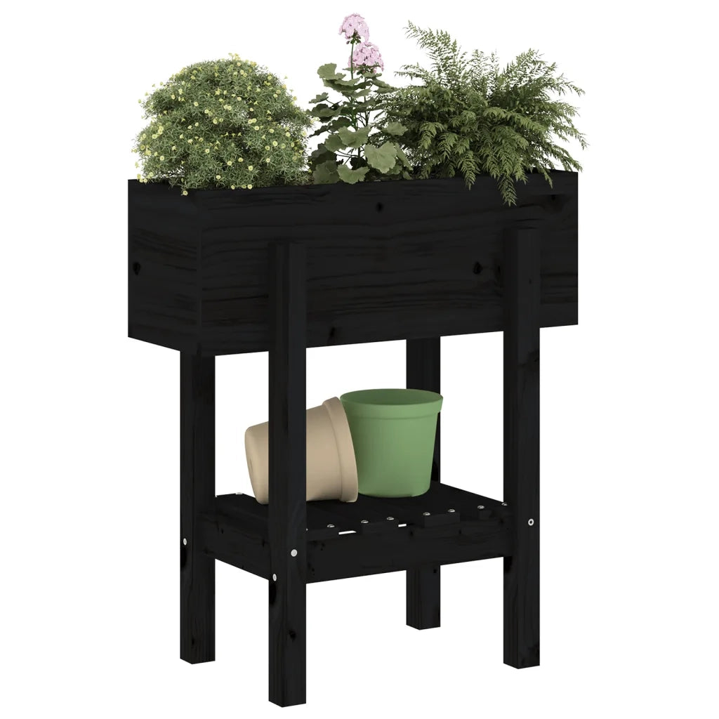 Fioriera | Cassetta per fiori | Vaso da Giardino Nera 62x30x69 cm Legno Massello di Pino