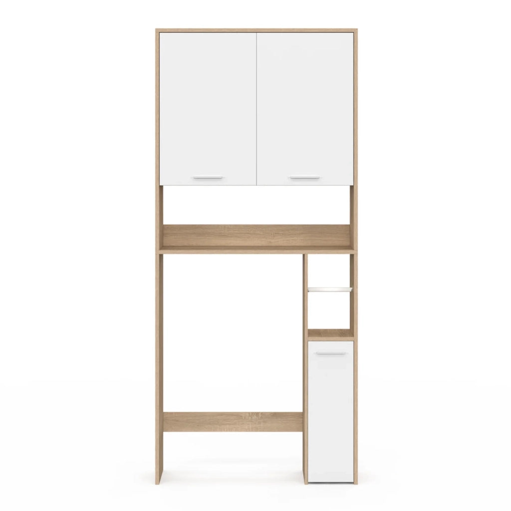 IDMarket - Scaffalatura WALLIS in faggio e bianco con piano per WC