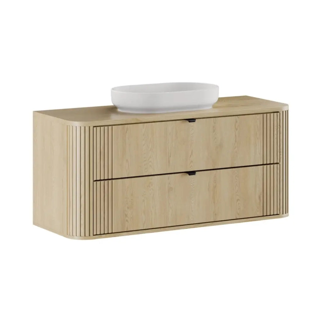 Set da bagno KORI: mobile sottolavabo 120cm + piano per lavabo + lavabo da appoggio