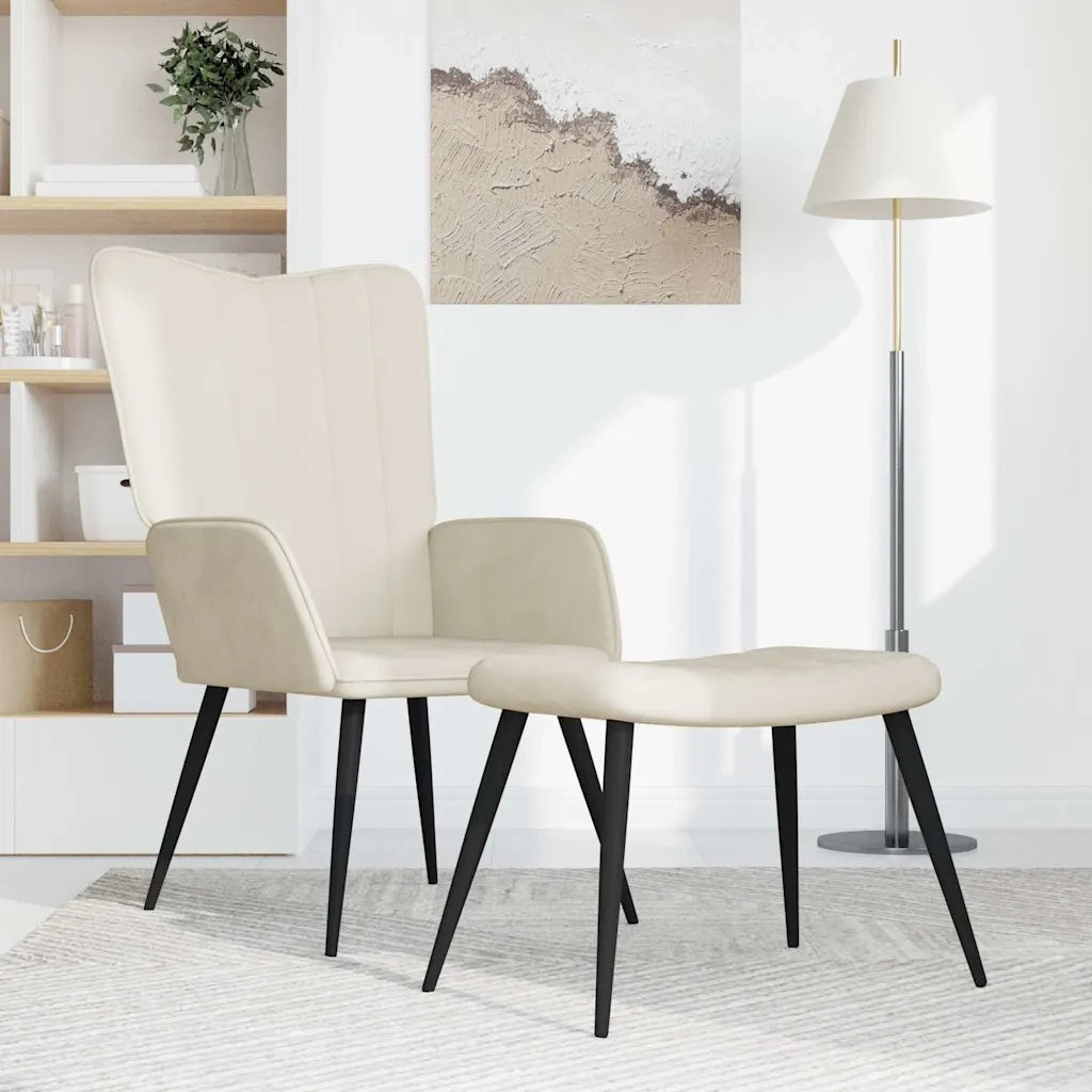 Poltrona Relax | Sedia Relax con Sgabello Bianco Crema in Velluto