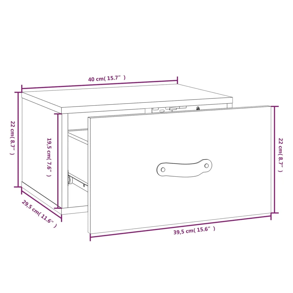 Comodino a Muro Grigio 40x29,5x22 cm 820990