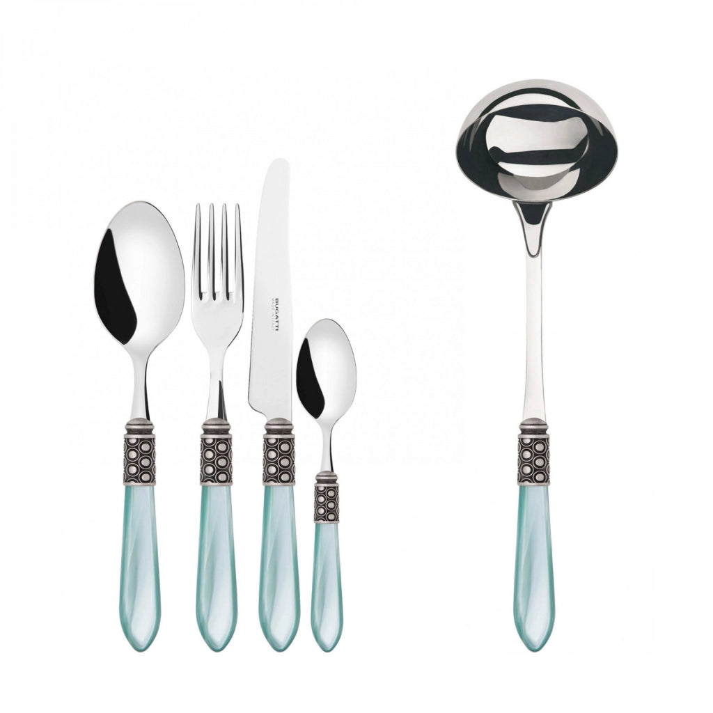 OPTICAL Ghiera Argento Anticato, Posate Set 49 Pz, Scatola Wenge,