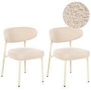 Set di 2 sedie da pranzo in bouclé beige chiaro senza braccioli con gambe in ferro e cappucci protettivi design retrò per sala da pranzo