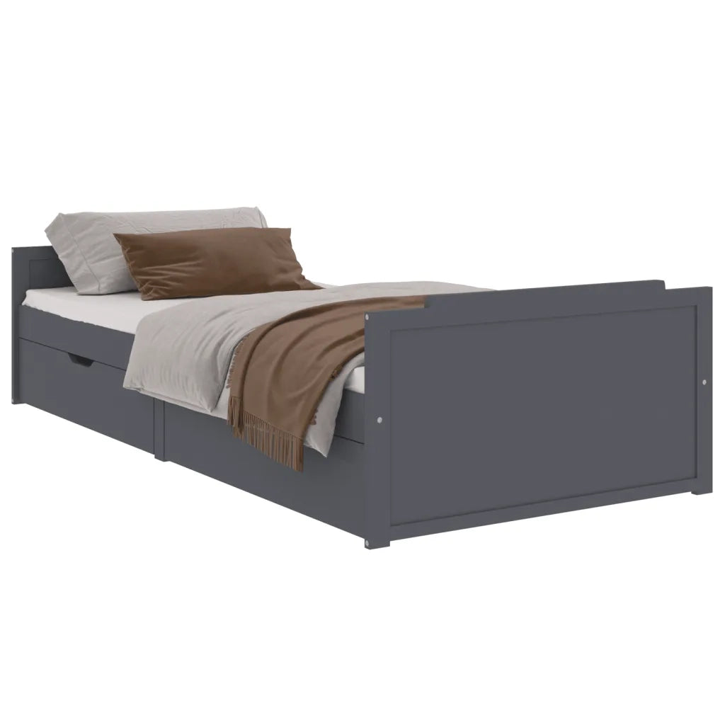 Letto da camera | Giroletto Cassetti Grigio Scuro Legno Massello di Pino 90x200cm