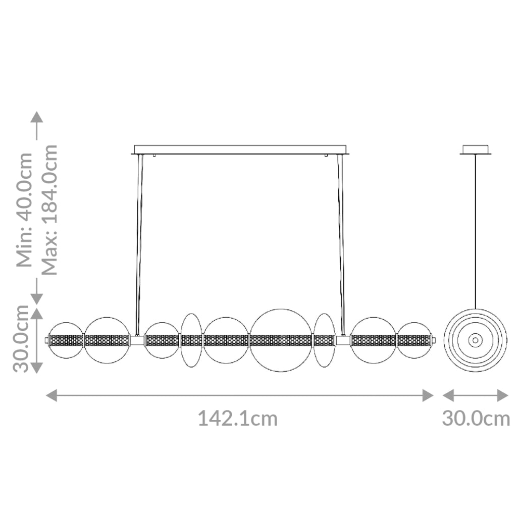 Lampada sospesa Atomo ottone vetro 142 cm LED 46W Quintiesse