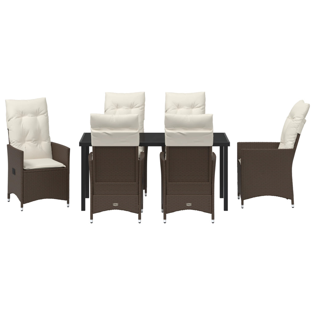 Set da pranzo da giardino 7 pezzi con cuscini in polirattan marrone
