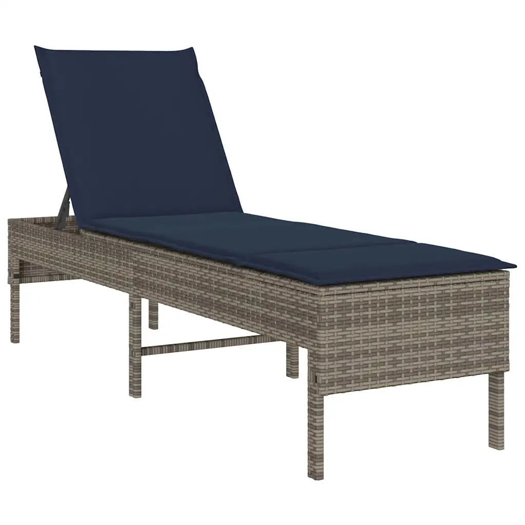 Lettino Prendisole | Sdraio da giardino | Lettino da sole con Cuscino Grigio 55x200x44cm in Polyrattan