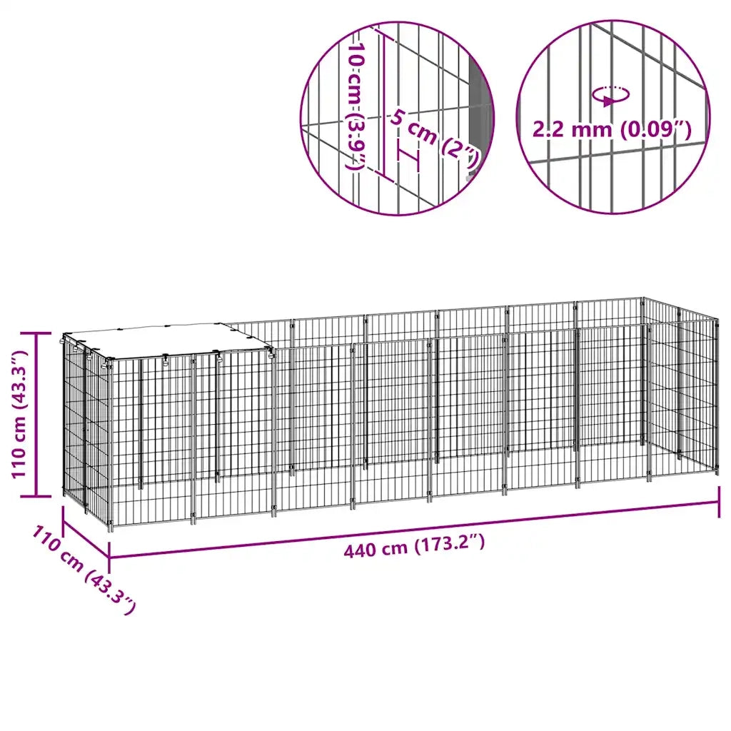 Gabbia per Cani Nera 4,84 m² in Acciaio 3082200