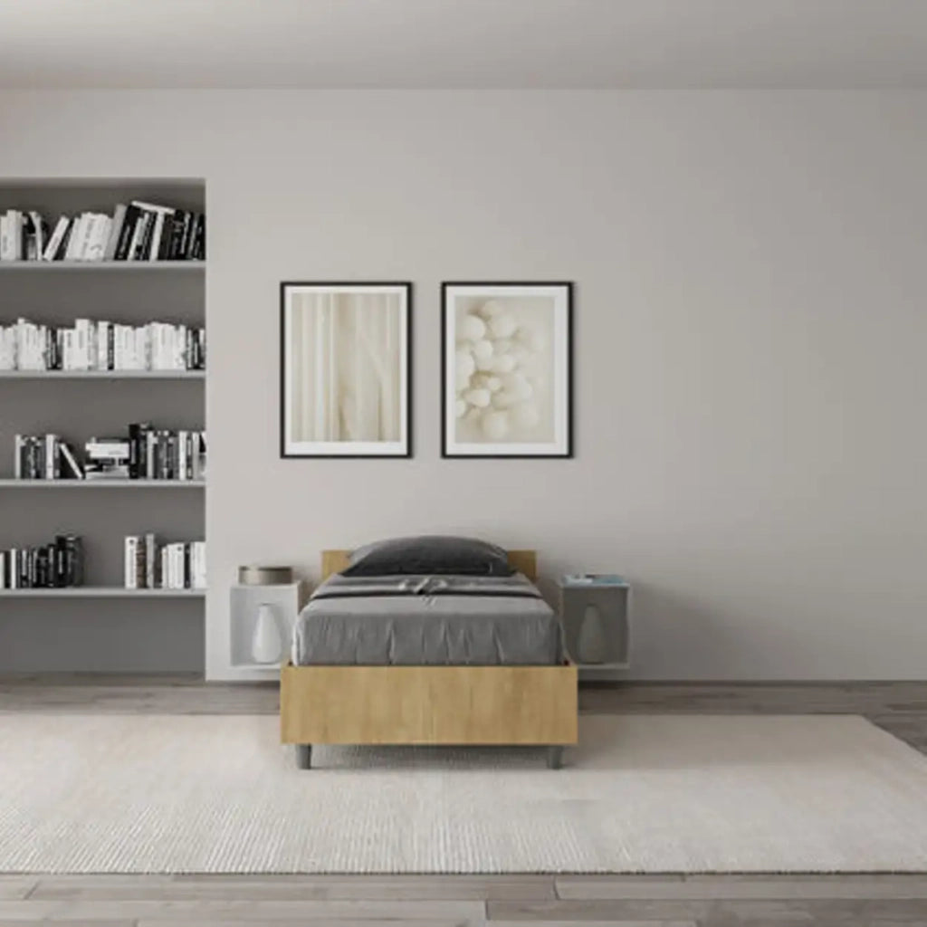 Letto singolo con rete 80x190 quercia Nuamo