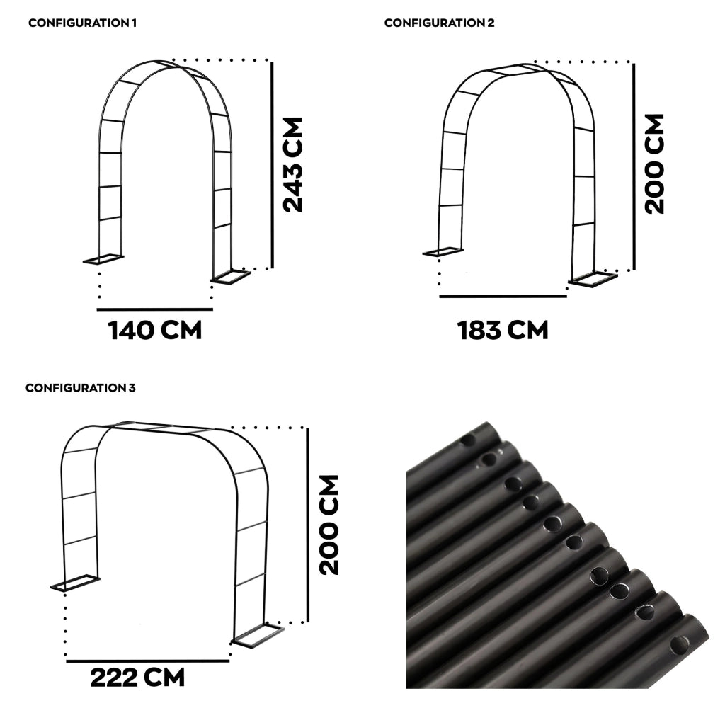 Kiros - Arco Floreale Da Giardino con Base Lunghezza e Altezza Regolabili Supporto per piante in Metallo Nero