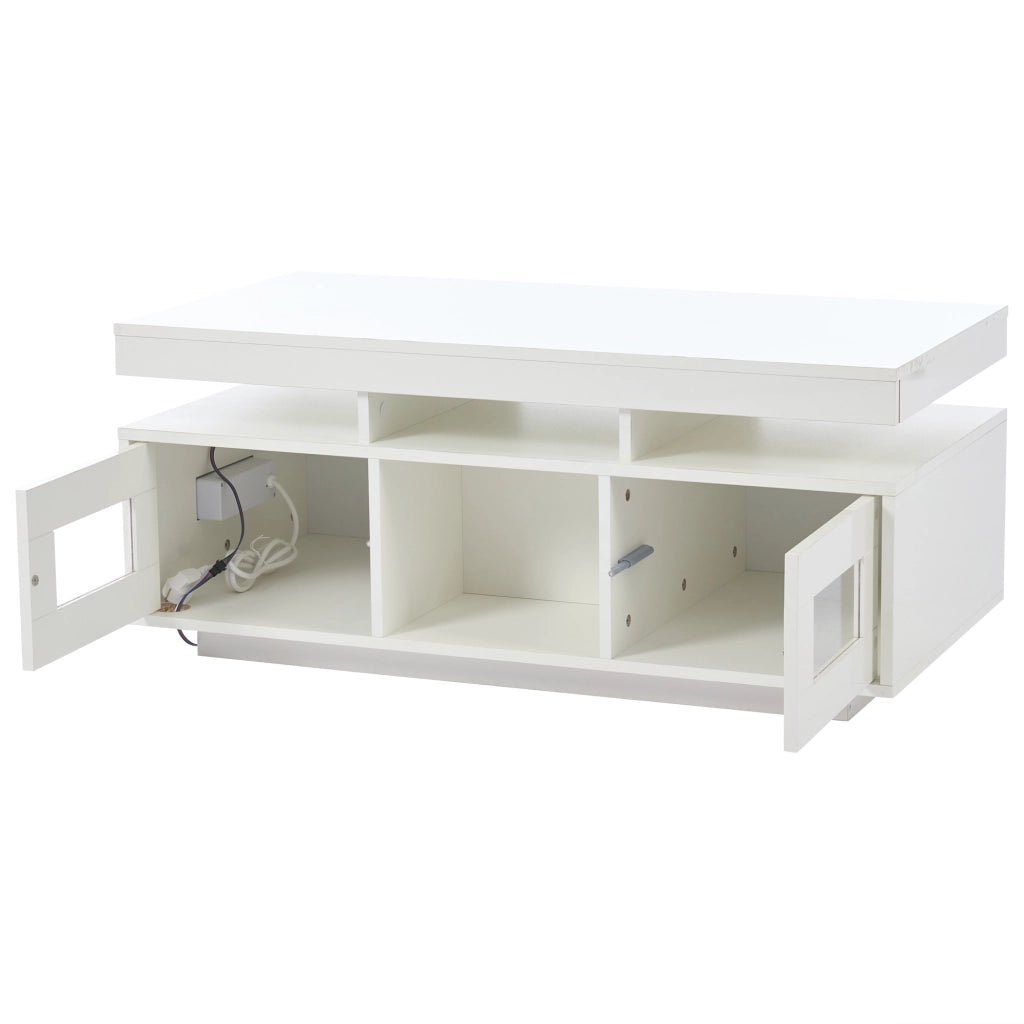 Tavolino da salotto con LED - Zephmum- 100¡Á50¡Á43cm- Bianco lucido- App mobile, presa di ricarica