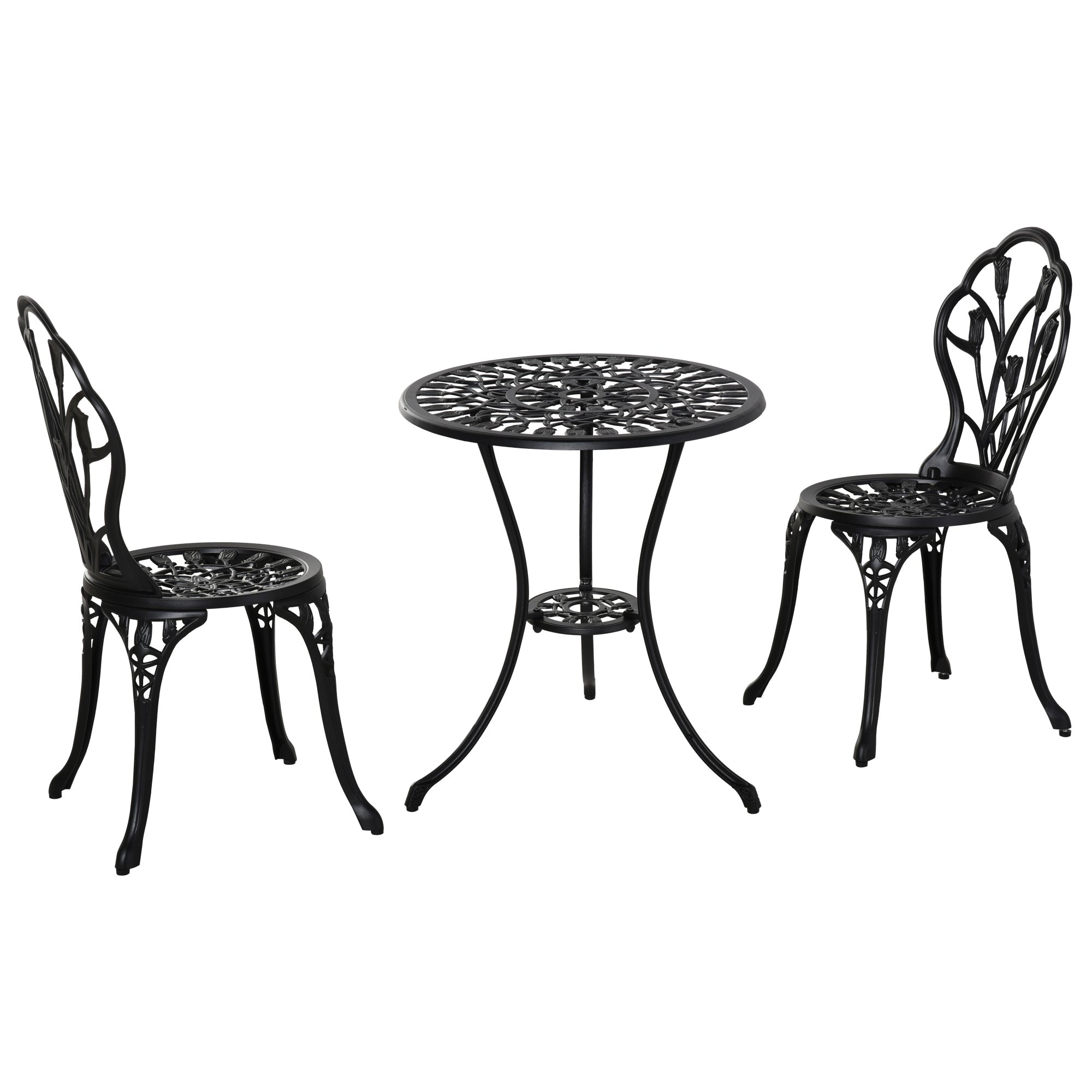 Set Tavolino e 2 Sedie da Giardino in Alluminio Nero