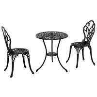 Set Tavolino e 2 Sedie da Giardino in Alluminio Nero