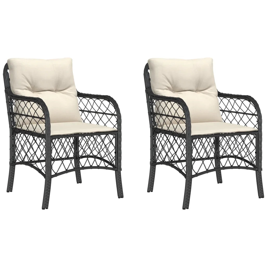 Sedie da Giardino con Cuscini 2 pz | Sedie da Esterno Nere in Polyrattan
