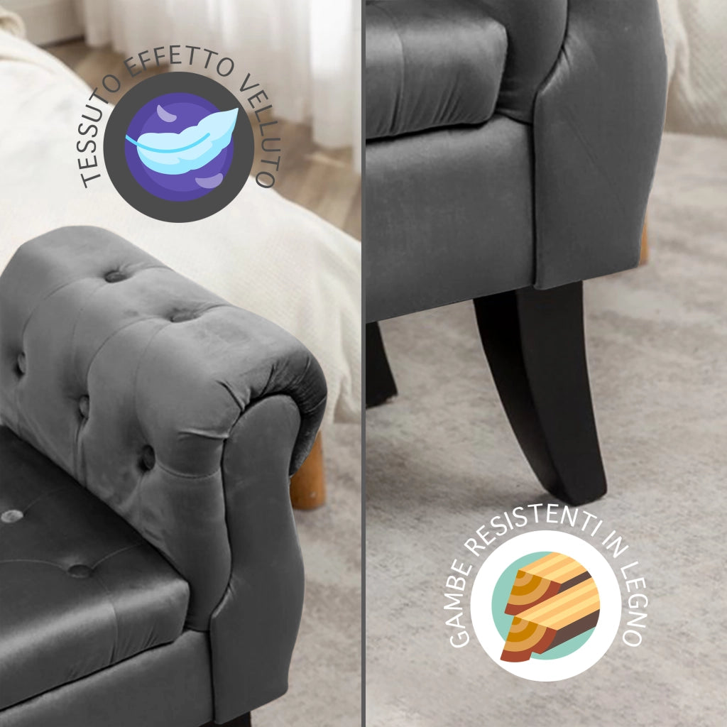 Divanetto In Velluto Panca Contenitore Pouf PortaOggetti Panca Sgabello A Pie Di Letto Cassapanca Ingresso Legno Massello Panchina - Stone