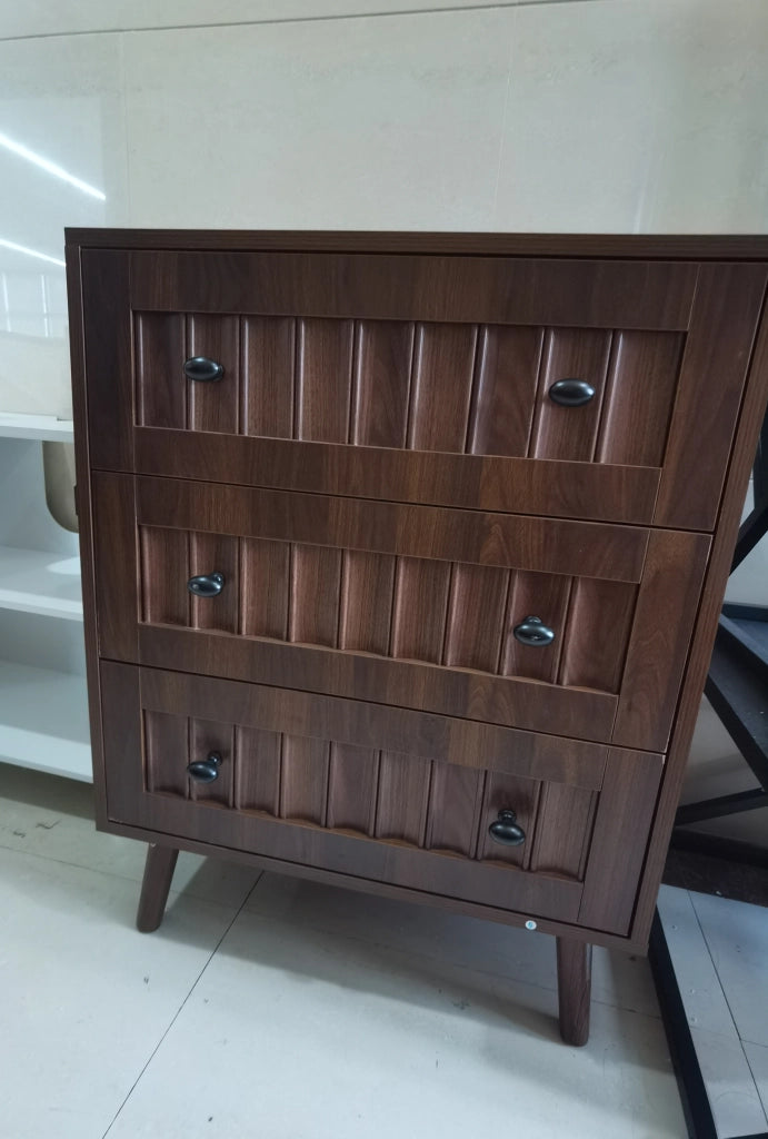 Comò a 3 cassetti con maniglie in metallo e frontali scanalati, per camera da letto e soggiorno, 60 × 40 × 79 cm