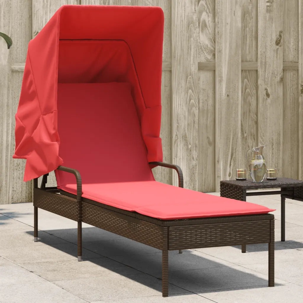 Lettino prendisole con baldacchino in Polyrattan Marrone 368194