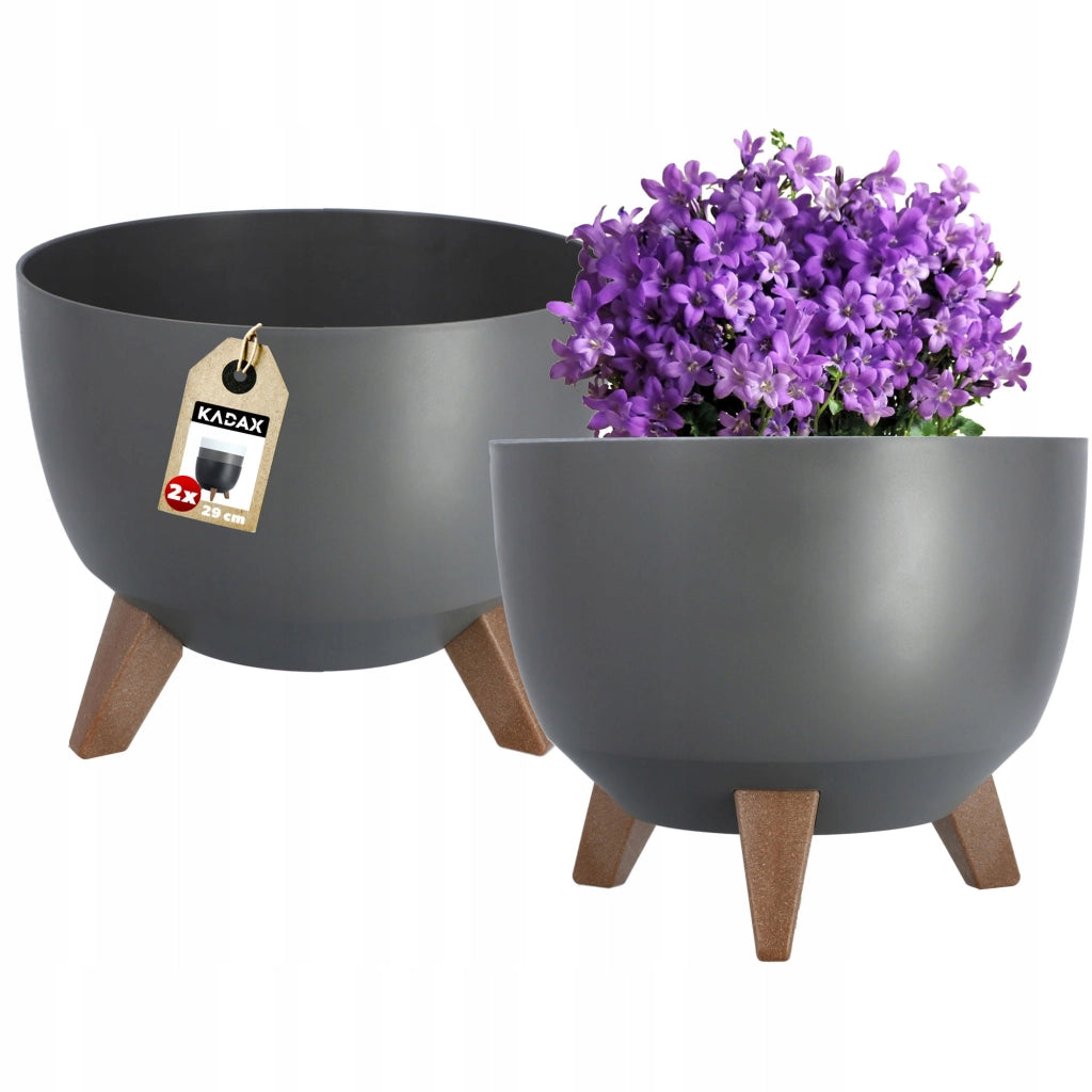 Vaso da fiori KADAX, fioriera, coperchio, gambe, inserto, supporto per fiori, 29 cm, antracite, ciotola, 2 pezzi.