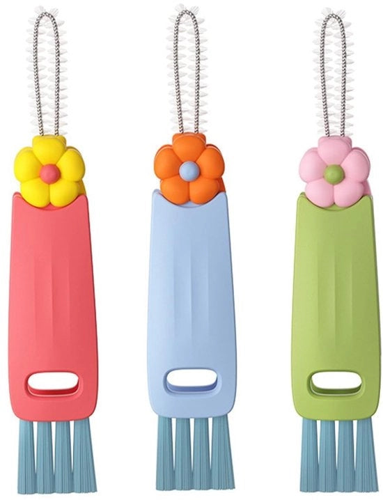 Spazzola multifunzionale 3-in-1 disegno - Spazzola a setole - Spazzola angolare - Rimuovitore di anelli - Portatile - PP/304 Acciaio Inossidabile - Spazzola per pulizia