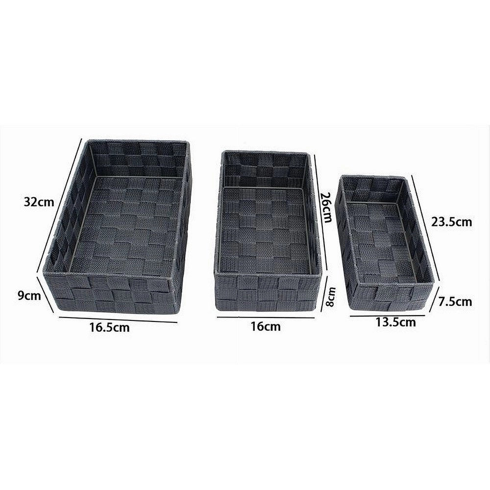 Trade Shop - Set 3pz Scatola Porta Oggetti Tessuto Intrecciato Contenitori Grigio Scuro 79056 -