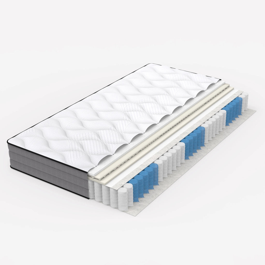 Materasso a molle insacchettate 7 zone con memory foam per letto; schiuma e molle; bianco e grigio 140×200 cm