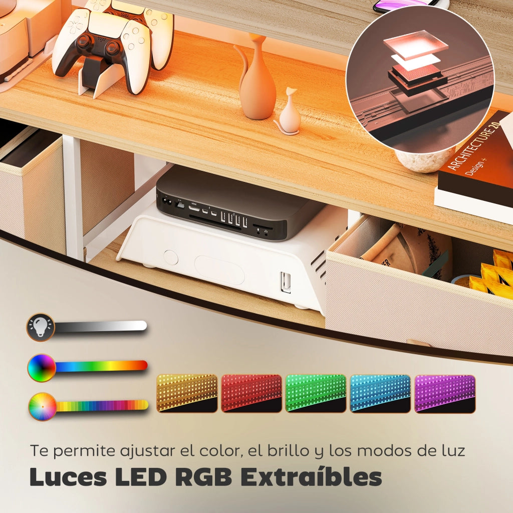 Mobile TV con luci LED e prese USB ¨C zephmum ¨C beige e bianco 120x30x67,5 cm