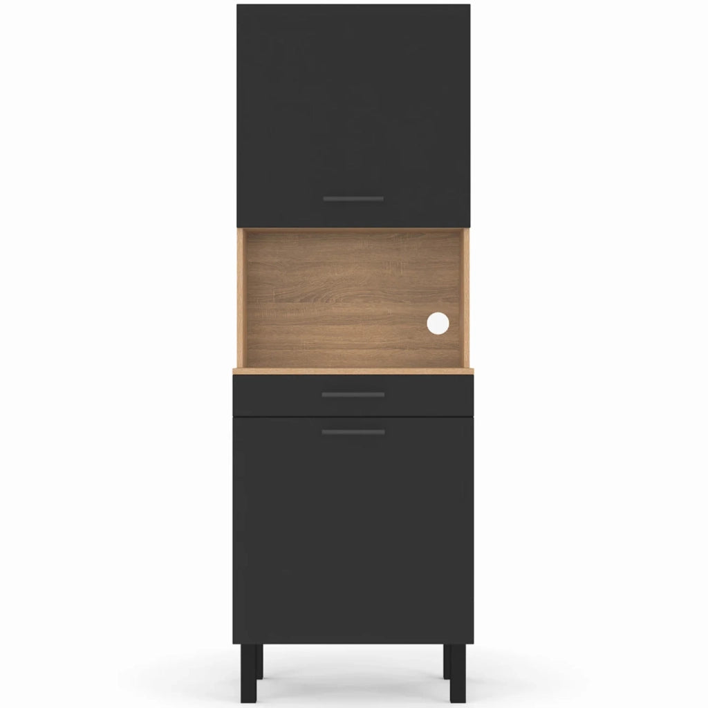 IDMarket - Comò da cucina CINA 60 CM 2 ante + cassetto, finitura faggio e nero