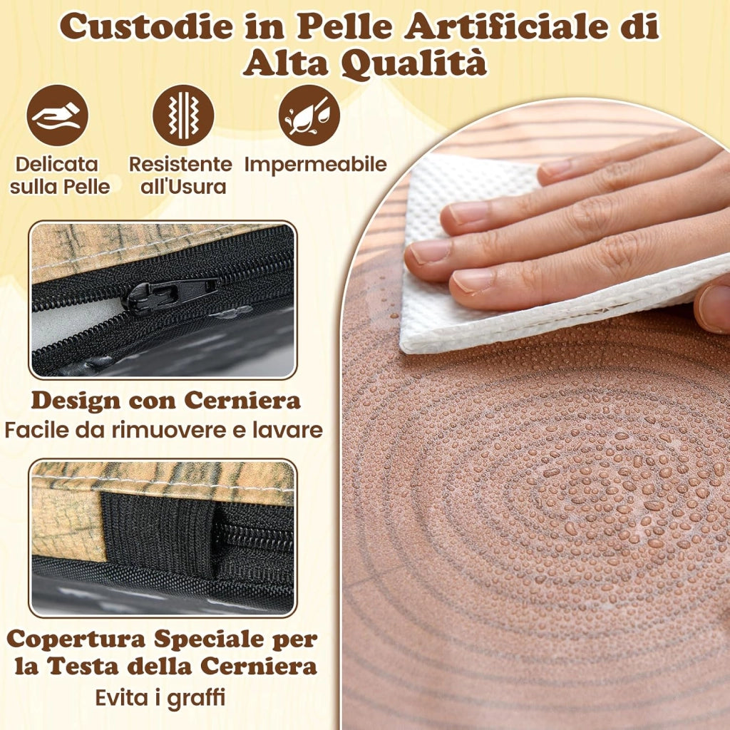 Set di 3 Sgabelli a Ceppo d'Albero, Cuscini da Pavimento per Bambini con Stampa Legno, Decorazione Naturale e Altezze Diverse, Sgabelli Rotondi per Aula, Casa e Asilo (Naturale)