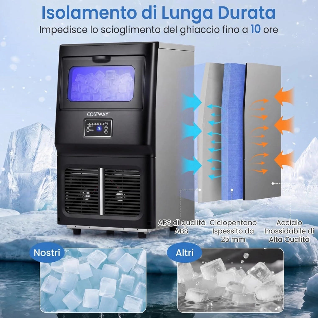 Macchina per Ghiaccio Commerciale, 25-30 kg/24H, Produttore di Ghiaccio in Acciaio Inox con Autopulizia, Filtro dell’Acqua, per Bar Ristorante e Caffetteria